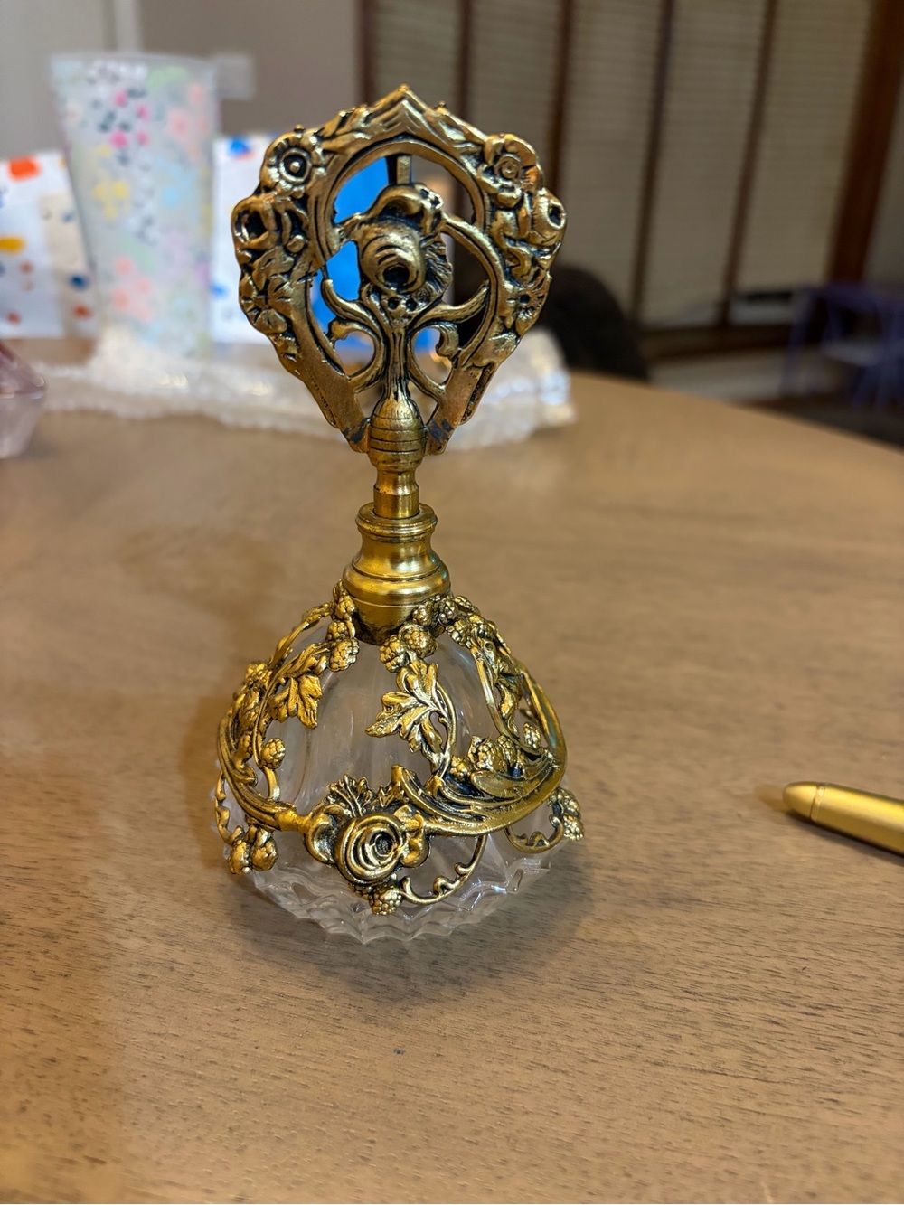 Ornate Gold Glass Decorative Perfume Bottle - Elegant Home Accent
